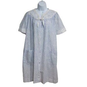 Ashley Taylor Vintage Housecoat Robe Large Womens Blue Floral Loungewear House D